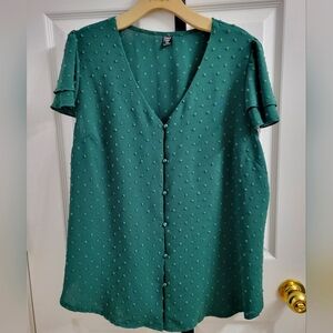 Dark Green Shein Curve Button-down Blouse
